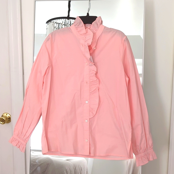 J.Crew Pink Ruffle Button Up / Button Down - Picture 2 of 6